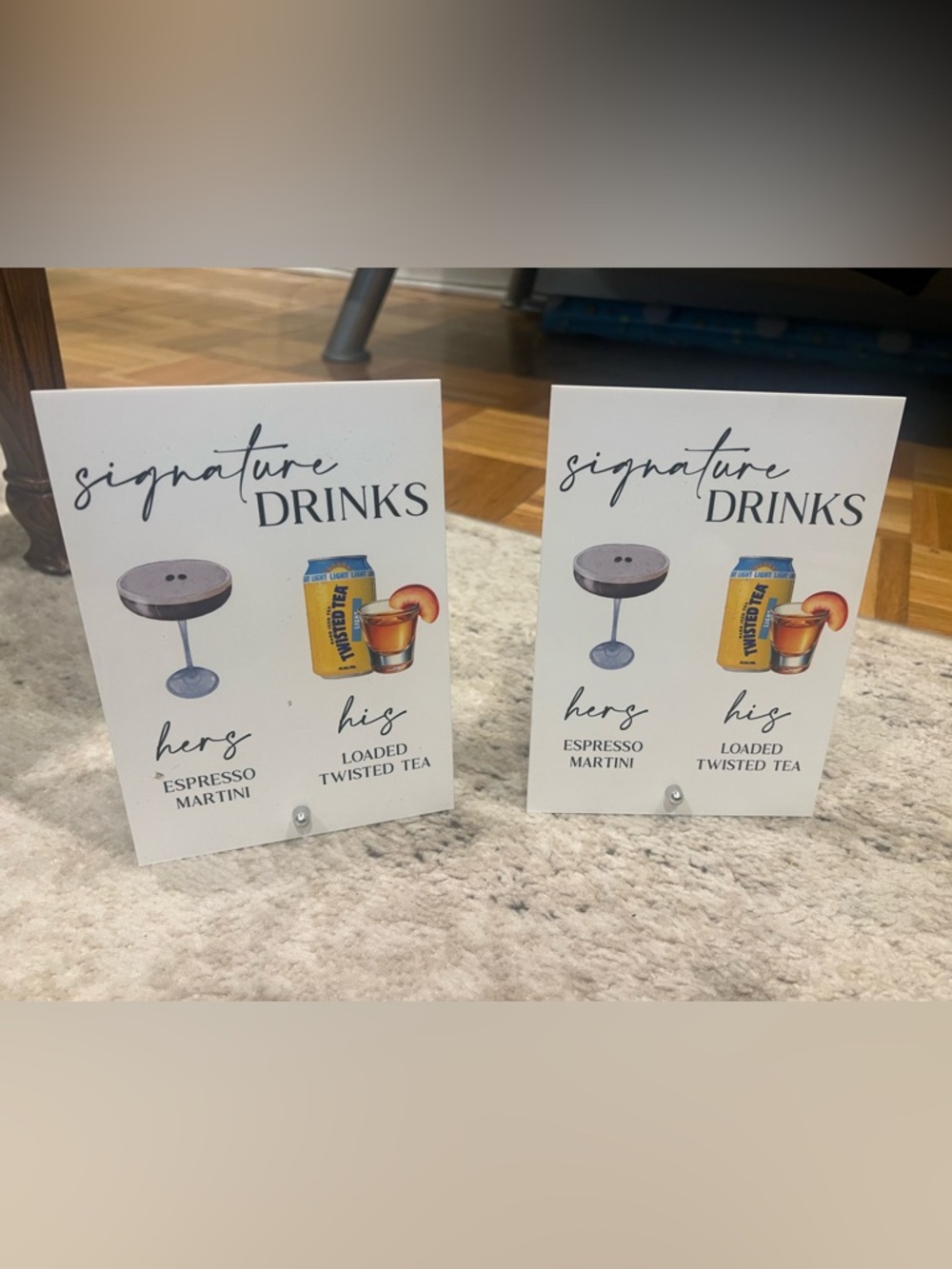 Signature Drinks Table Signs - His & Hers Espresso Martini and Twisted Tea